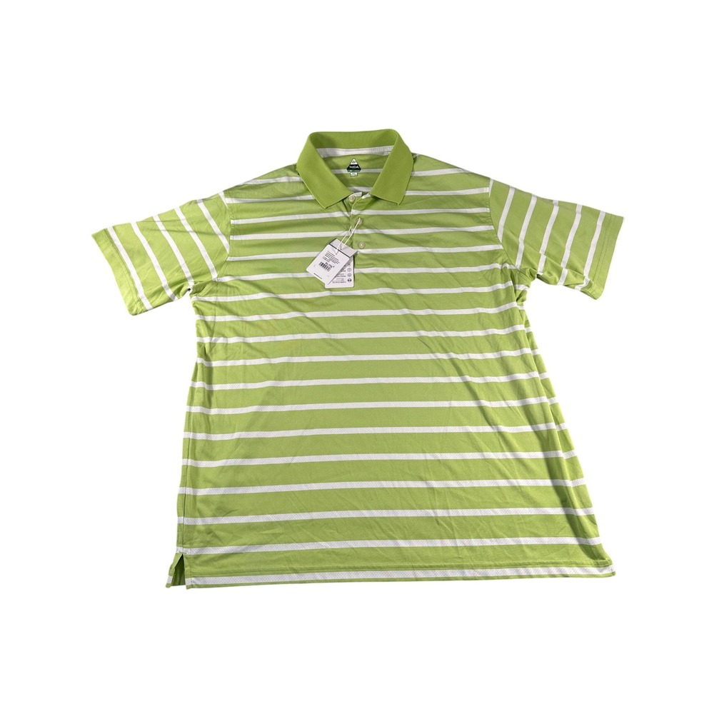 Bolle Golf Tech Polo‎ Shirt Mens XL Lime Green White Striped Short Sleeve NWT